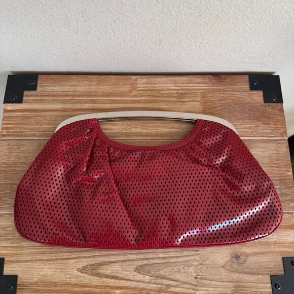 Y2K Express Design Studio Cherry Red Faux Leather Silver Frame Closure Clutch - Picture 4 of 13